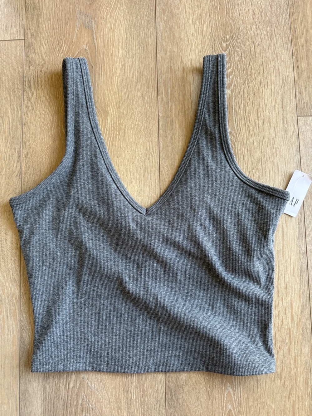 GAP Fit Gray Ribbed Tank Top with V-Neck